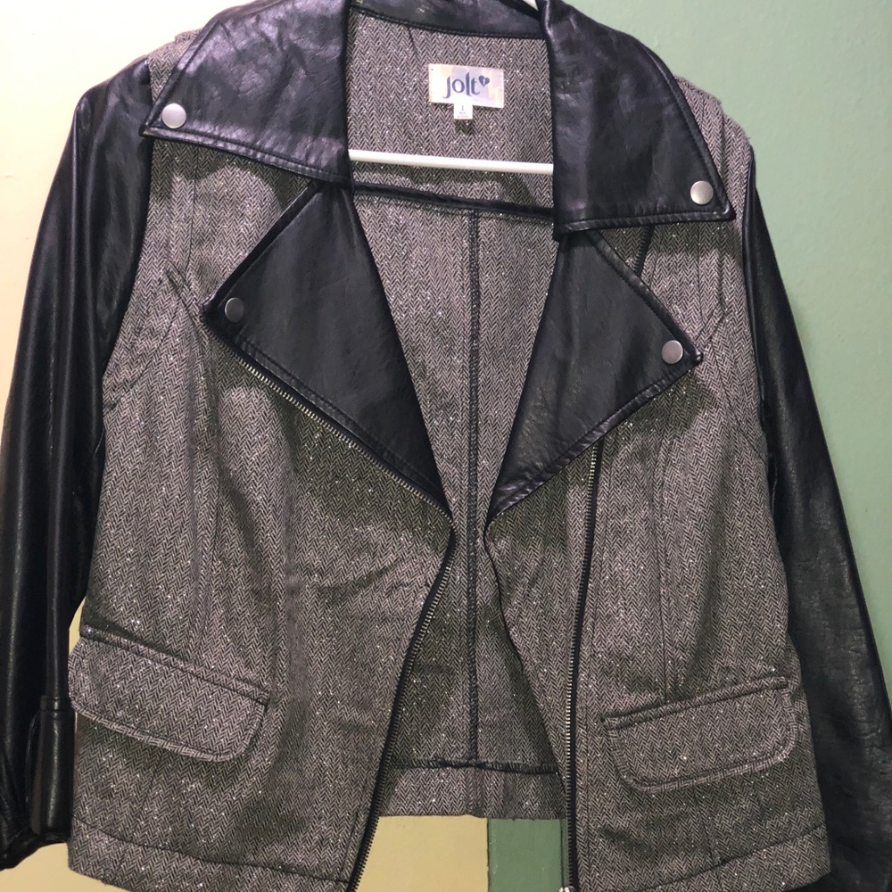Silver/ black leather jacket